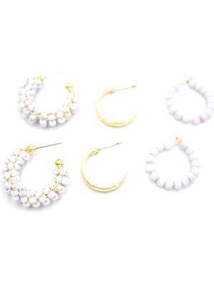 ModaSize Boncuklu Küpe Seti - Beyaz