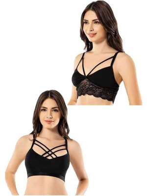 ModaSize Kota 4 Adet Siyah Dantelli Çapraz Ipli Büstiyer