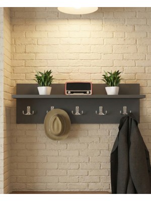 Ekta Mobilya Antrasit Modern Duvar Askısı Portmanto Askılık Vestiyer Elbise Askısı