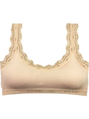 ModaSize Dantel Nakış Işlemeli Pedli Bambu Kadın Büstiyer Ten