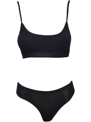 ModaSize Pedli Ip Askılı Yarım Atlet Büstiyer Külot Takım Siyah