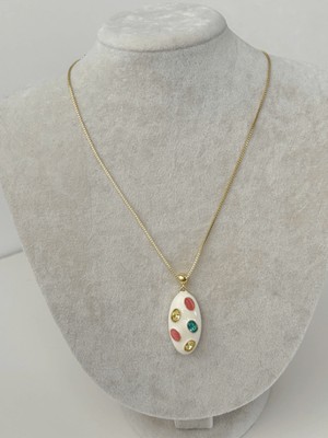 Calista Aksesuar Renkli Oval Şekilli Gold Kolye
