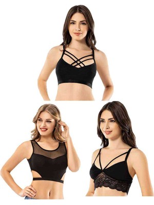 ModaSize Kota 6 Adet Dantelli Çapraz Ipli Tül Model Büstiyer