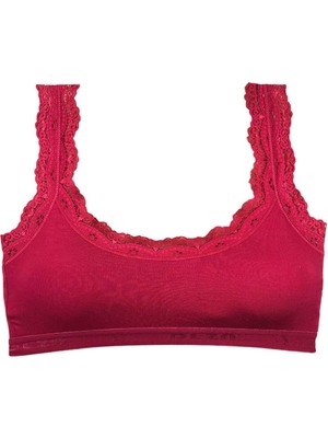 ModaSize Dantel Nakış Işlemeli Pedli Bambu Kadın Büstiyer Bordo