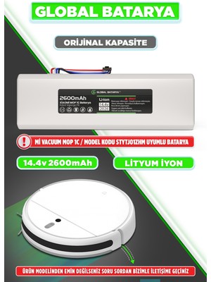 Global Batarya Xiaomi Mi Vacuum Mop 1c 2in1 Akıllı Robot Süpürge Bataryası 14.4V 2600MAH Pil