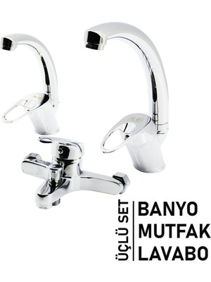 Ayder Timya 3LÜ SET   BANYO - EVYE MUTFAK - LAVABO   AÇ KAPA  MİX BATARYA MUSLUK (Timya/Go1395)  202749