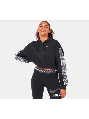 Nike Pro Dri-Fit Get-Fit French Terry Aop Training Hoodie Bol Kalıp Siyah Kadın Sweatshirt DX0040-010