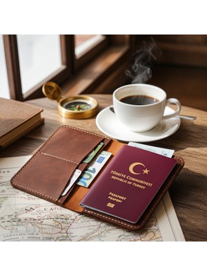 Minimalim Leather Craft Pasaport & Seyahat Cüzdan Kılıfı Hakiki Deri El Yapımı
