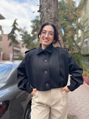 Betül Nayır Süet Bomber Ceket -Siyah