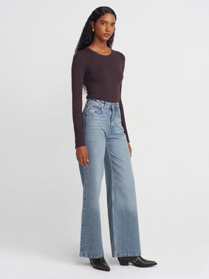 Dilvin 1267 Bisiklet Yaka Kol Ortası Droplu Kazak-Koyu Kahve