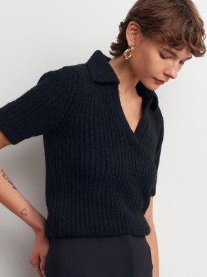 Dilvin 10814 Yün Karışımlı Triko Kazak-Siyah