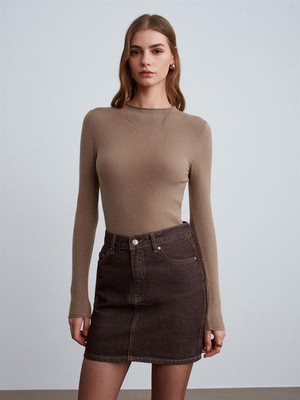 Dilvin 10840 Kayık Yaka Kaşmir Karışımlı Kazak-K.vizon M.