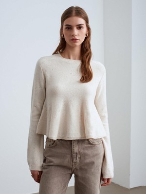 Dilvin 10832 Peplum Parıltılı Triko Kazak-Krem