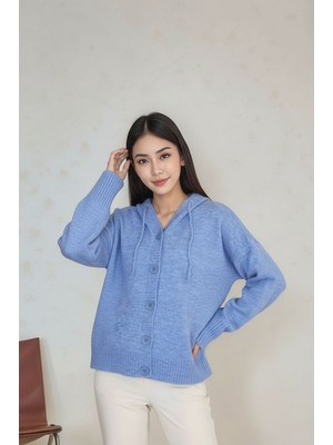 Mamayaga Kadın Kapüşonlu Önden Düğmeli Yumoş Triko Spor Şık Tesettüre Uygun Kışlık Ceket