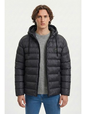 D1fference İçi Astarlı Su ve Rüzgar Geçirmez Cepli Kapüşonlu Erkek Mont