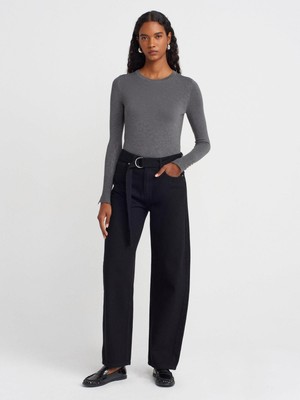 Dilvin 1267 Bisiklet Yaka Kol Ortası Droplu Kazak-K.füme Mel