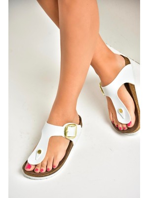 Fox Shoes U777917009 Beyaz Parmak Arası Kadın Terlik