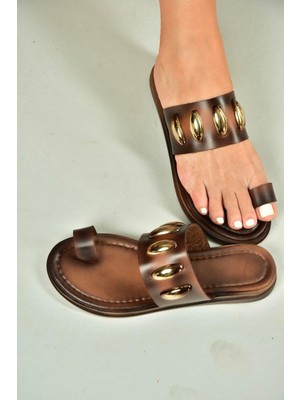 Fox Shoes U390972403 Kahverengi Hakiki Deri Kadın Terlik