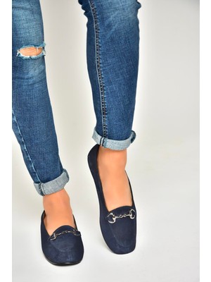 Fox Shoes R667001402 Lacivert Hakiki Deri Süet Kadın Babet