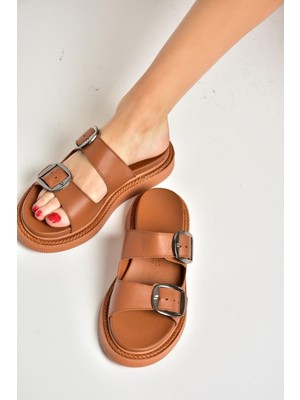 Fox Shoes P540033203 Taba Hakiki Deri Kadın Terlik