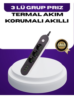 Eilo Luxe USB Yuvalı Anahtarlı Üçlü Priz 2 Metre Kablolu - AA002C-67VMO4