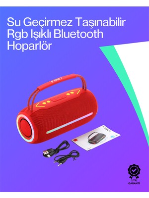 Eilo Luxe 360 Rgb Led'li Taşınabilir Bluetooth Hoparlör – Kırmızı Usb/tf Destekli - AA002C-67URB5