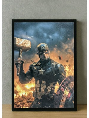 Kaptan Amerika Esintili Sinematik Kahraman Duvar Tablosu (Çerçeveli)