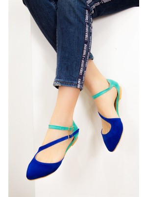 Fox Shoes Saks Mavi/su Yeşili Kadın Babet D726016902