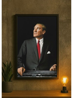 Mustafa Kemal Atatürk Modern Takım Elbiseli Klasik Portre Tablo (Çerçeveli)