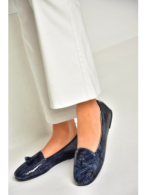 Fox Shoes R667001203 Lacivert Baskı Hakiki Deri Babet