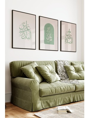 KutuTR Siyah Çerçeveli 2d Uv Baskı 3’lü Mdf Tablo Set – Yeşil Hat Sanatı- Siyah CRV1193