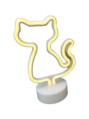 Avensyy Neon Işıklı Kedi Lamba Usb+Pil Dekoratif Aydınlatma