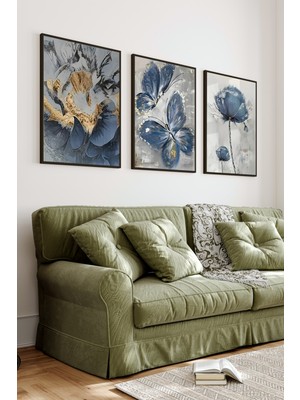KutuTR Siyah Çerçeveli 2d Uv Baskı 3’lü Mdf Tablo Set – Çiçek Temalı Modern Duvar Dekoru-Siyah CRV1027