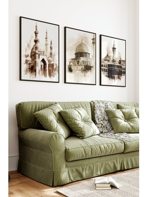 KutuTR Siyah Çerçeveli 2d Uv Baskı 3’lü Mdf Tablo Set – Islami Mimari Temalı-Siyah CRV1079