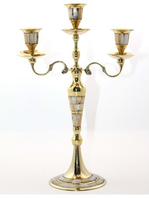 Avensyy Pirinç Sedefli 3'lü Şamdan