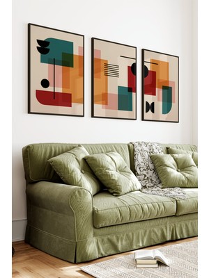 KutuTR Siyah Çerçeveli 2d Uv Baskı 3’lü Mdf Tablo Set – Modern Soyut Geometrik Tasarım - Siyah CRV1258