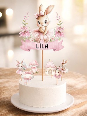 Sinem Gift Tavşan Konseptli Pasta Süsü - Doğum Günü Pasta Süsü - Tavşan Konseptli Cupcake Süsü