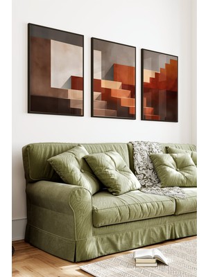 KutuTR Siyah Çerçeveli 2d Uv Baskı 3’lü Mdf Tablo Set – Geometrik Basamaklı Soyut Tasarım- Siyah CRV1253