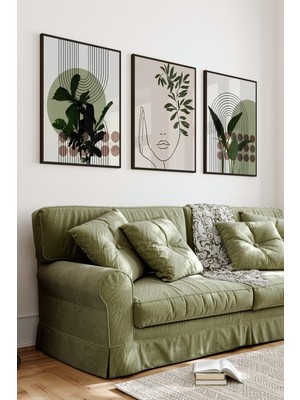 KutuTR Siyah Çerçeveli 2d Uv Baskı 3’lü Mdf Tablo Set–modern Çiçek ve Botanik Temalı-Siyah CRV1030