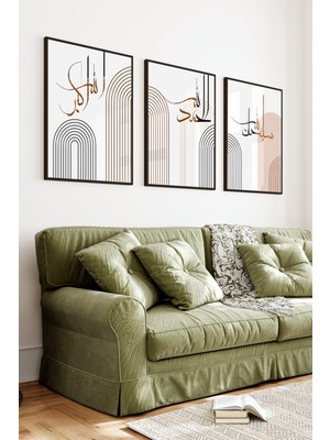 KutuTR Siyah Çerçeveli 2d Uv Baskı 3’lü Mdf Tablo Set – Modern Hat Tasarımı-Siyah CRV1076