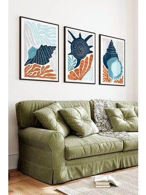 KutuTR Siyah Çerçeveli 2d Uv Baskı 3’lü Mdf Tablo Set – Minimal Çizgisel Bitki Deseni- Siyah CRV1257