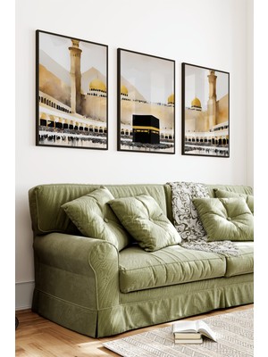 KutuTR Siyah Çerçeveli 2d Uv Baskı 3’lü Mdf Tablo Set – Kâbe-I Şerif ve Mescid-I Haram Temalı-Siyah CRV1205