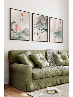 KutuTR Siyah Çerçeveli 2d Uv Baskı 3’lü Mdf Tablo Set –yeşil Yapraklar Temalı-Siyah CRV1042