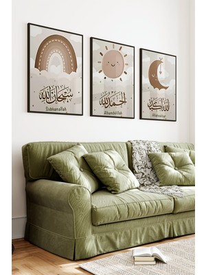KutuTR Siyah Çerçeveli 2d Uv Baskı 3’lü Mdf Tablo Set – Islami Hat Tasarım-Siyah CRV1093