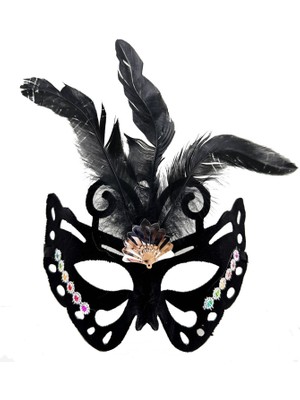 Ayder Timya Siyah Renk Siyah Süet Kaplama Tüylü Kelebek Figür Parti Maskesi 24x18 cm (Timya/Go1395)  203208