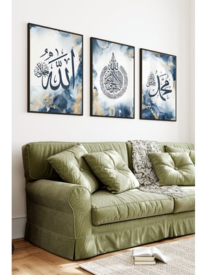 KutuTR Siyah Çerçeveli 2d Uv Baskı 3’lü Mdf Tablo Set – Islami Hat Sanatı Temalı-Siyah CRV1068
