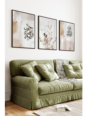 KutuTR Siyah Çerçeveli 2d Uv Baskı 3’lü Mdf Tablo Set – Modern Hat Yazılı Toprak Tonları-Siyah CRV1086