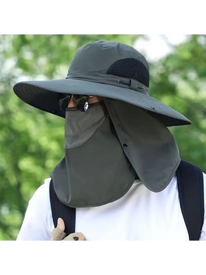 Go İthalat Güneş Koruyuculu Nefes Alabilen Maskeli ve Boyun Kapaklı Geniş Kenarlı Balıkçı Şapkası (784)