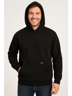 İcono Siyah Sweat Kanguru Cepli ,kapüşonlu