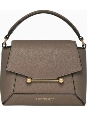 Strathberry Nano Mosaic Tricolour Gri Taupe Deri Top Handle Lüks El Çantası